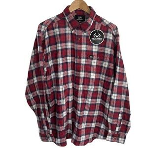 Realtree Red and White Plaid Button Down Shirt Size Large New Shacket utility